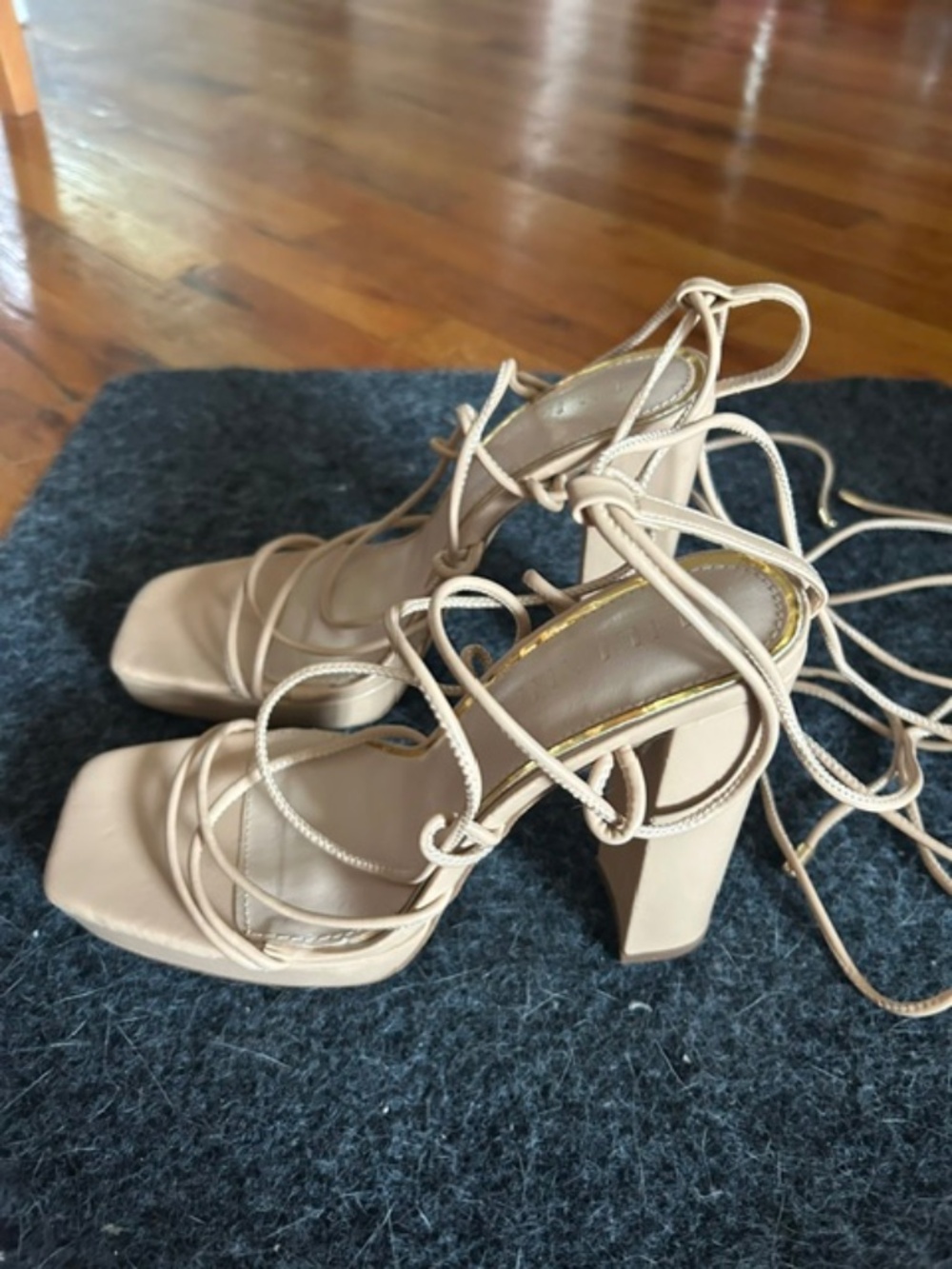 Liliana Nude Lace-Up Platform Block Heels